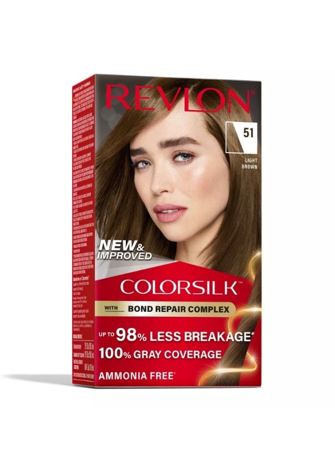 Revlon ColorSilk Permanent Hair Color with Bond Repair Complex - 51 Light Brown - Image 1